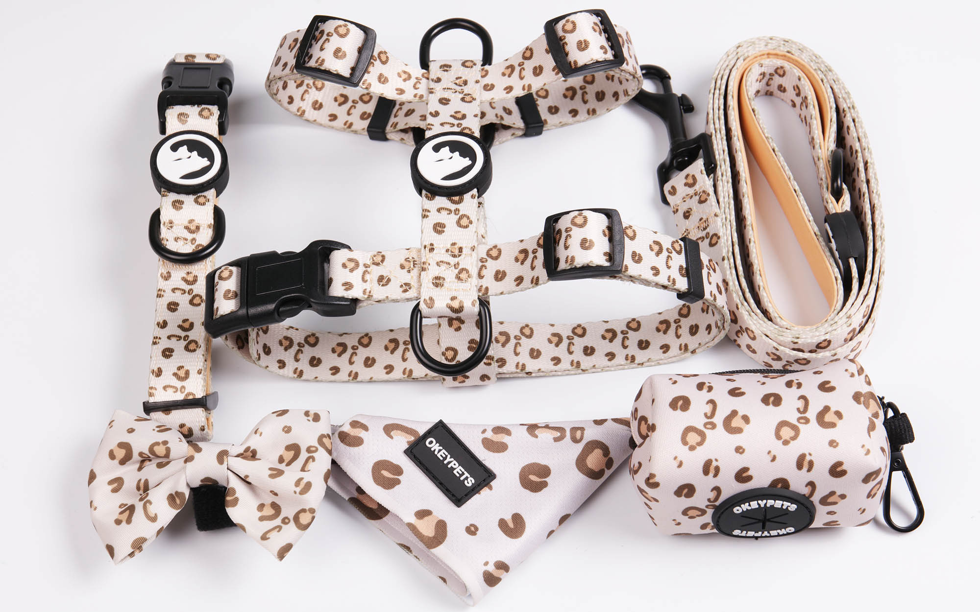 Set Abah-abah Anjing Bercetak Leopard Abah-abah Anjing Neoprena Dengan Kolar/Tali/Pemegang Beg Najis 8