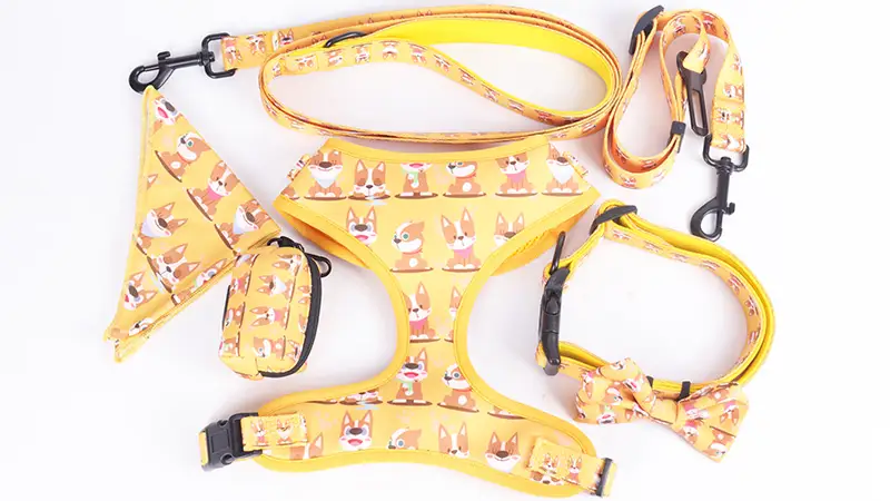 OKEYPETS Fashion Personalized Custom Yellow Lovely Puppy Pet Accessories Pet Collar Leash and Harness Set Manufacturer 1