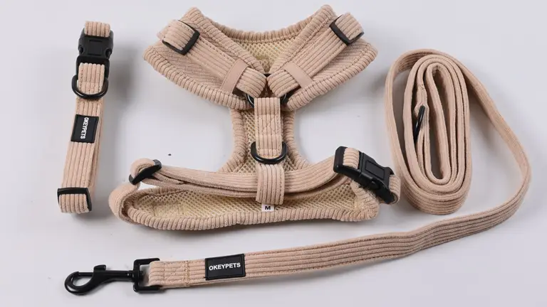 Harnais pour chien en velours côtelé OKEYPETS, harnais rembourré pour chien, gilet beige 1