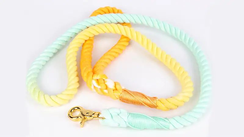 Laisse pour animaux de compagnie OKEYPETS aux couleurs chatoyantes, fabriquée à la main en corde de coton tressée avec mousqueton pivotant en métal doré 1