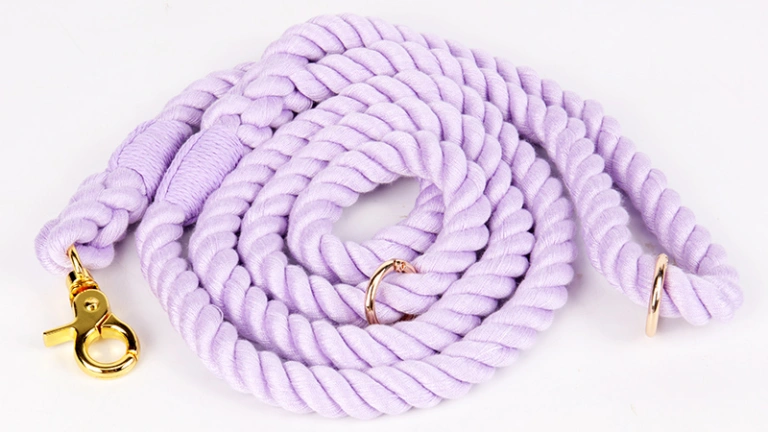 Laisses pour chiens en corde de coton tressée colorée, laisses violettes pour animaux de compagnie 8
