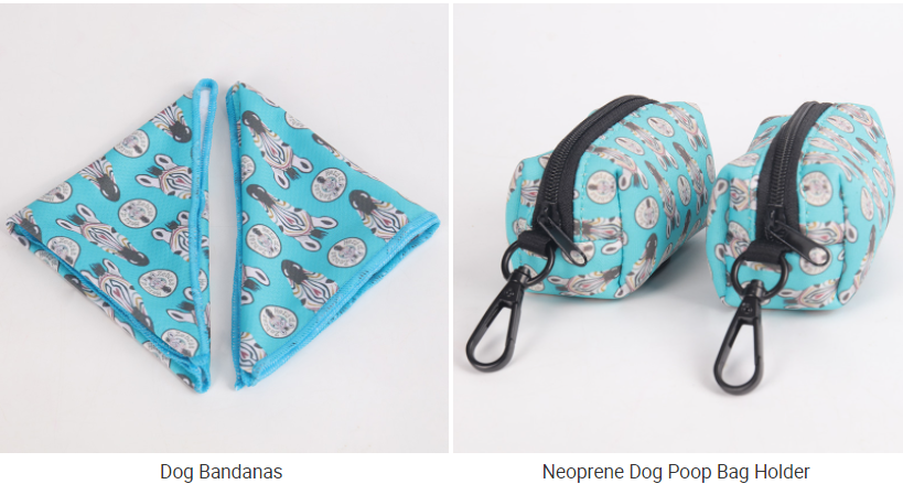 OKEYPETS Custom Logo Lake Blue Sublimation Zebra Patterns Neoprene Dog Collars Leashes and Harnesses Set 12