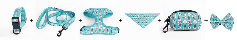 OKEYPETS Custom Logo Lake Blue Sublimation Zebra Patterns Neoprene Dog Collars Leashes and Harnesses Set 8