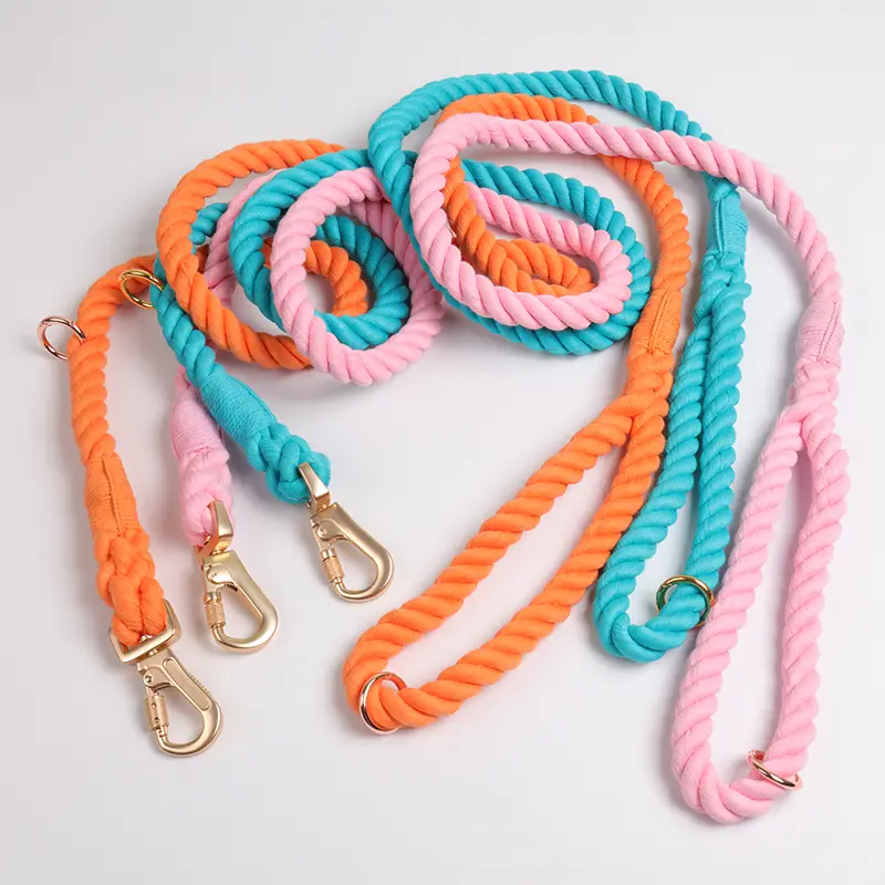 OKEYPETS Hundkoppel i bomull med ombremönster - Hållbart mjukt och halkfritt repkoppel för hundar 2