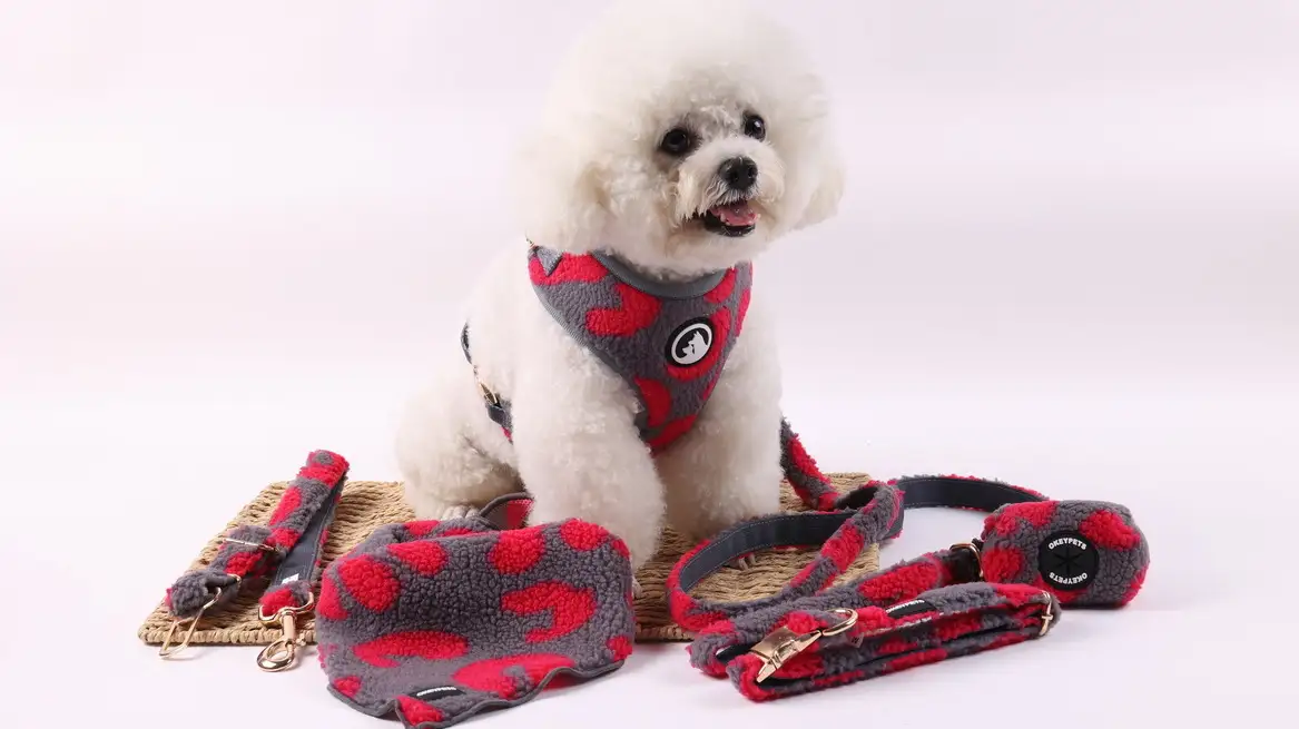 Ensemble harnais pour chien Teddy Sherpa, fabricant neuf, collier et laisse personnalisés avec logo, maille douce et rembourrée pour l'hiver. 1