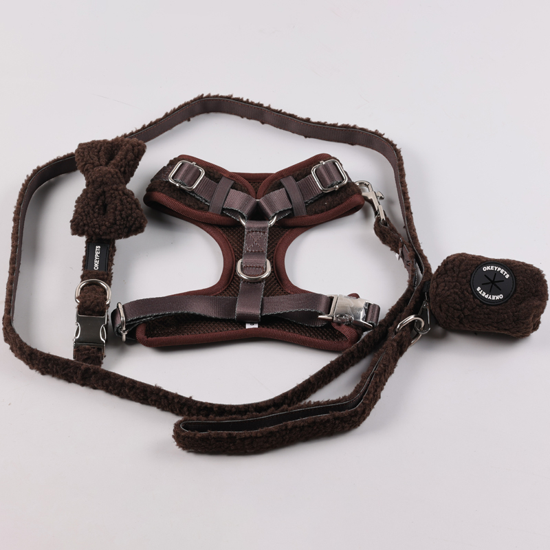 OKEYPETS, fournisseur d'animaux de compagnie en vogue : Harnais de luxe pour chien, ajustable, en sherpa, couleur unie, avec boucle en métal. 7