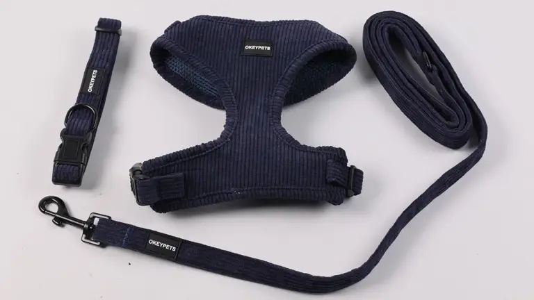Collier souple en velours côtelé personnalisé pour animaux de compagnie, porte-sacs à déjections canines, harnais et laisse personnalisés avec logo 1