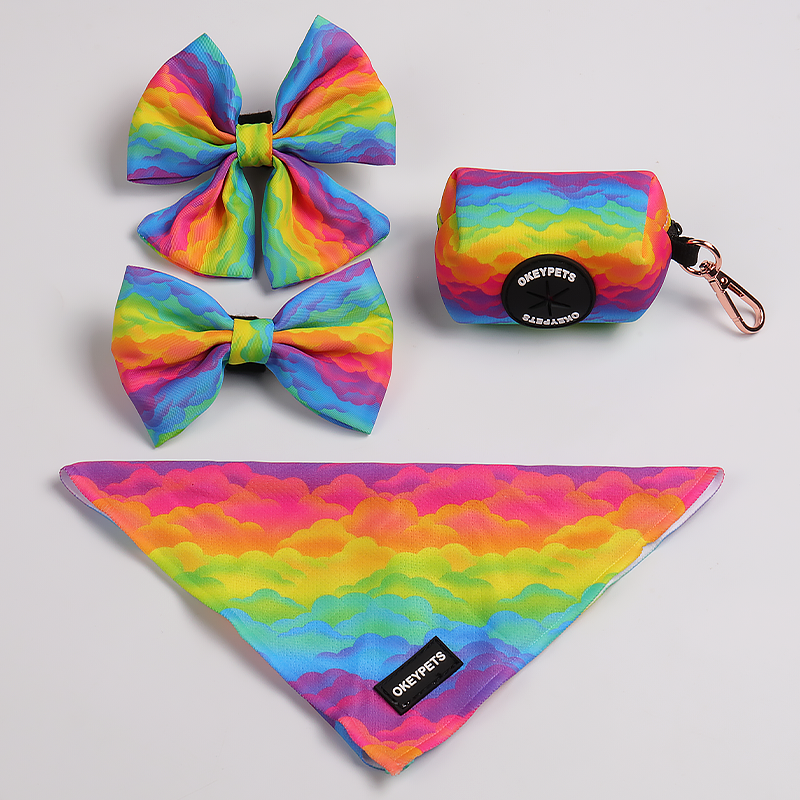 Ensemble harnais pour chien OKEYPETS imprimé arc-en-ciel avec collier et laisse. Harnais pour chiot. 9