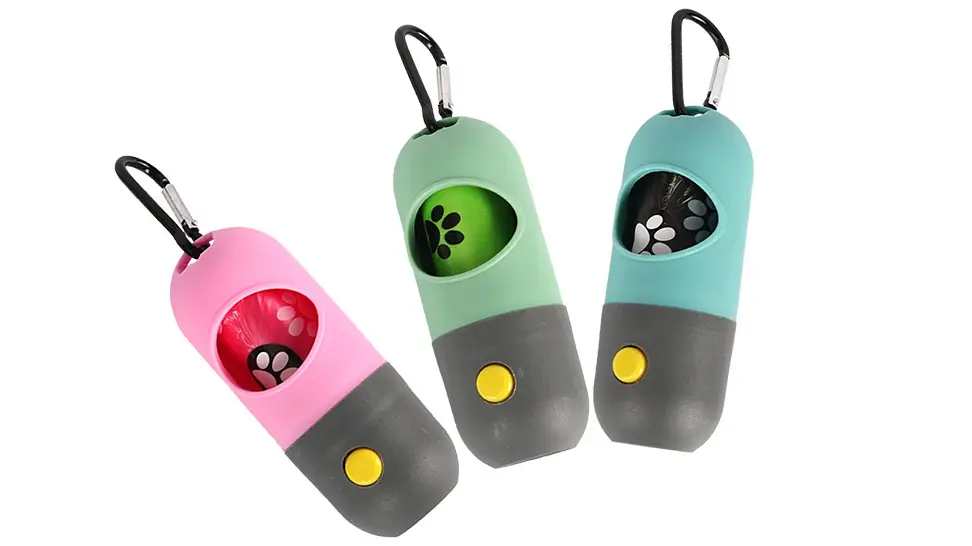 Светодиодный фонарик OKEYPETS в форме таблетки, диспенсер для пакетов для собачьих экскрементов с батарейкой-кнопкой. 1