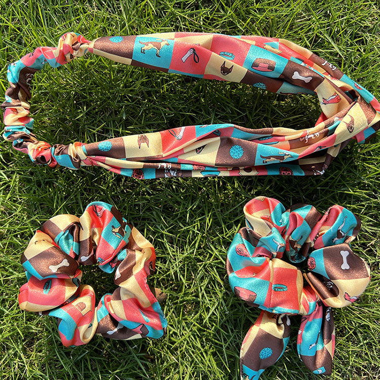 OKEYPETS Vlastné personalizované gumičky do vlasov s potlačou loga, hodvábny saténový doplnok do vlasov, gumičky do vlasov vhodných pre psov 11