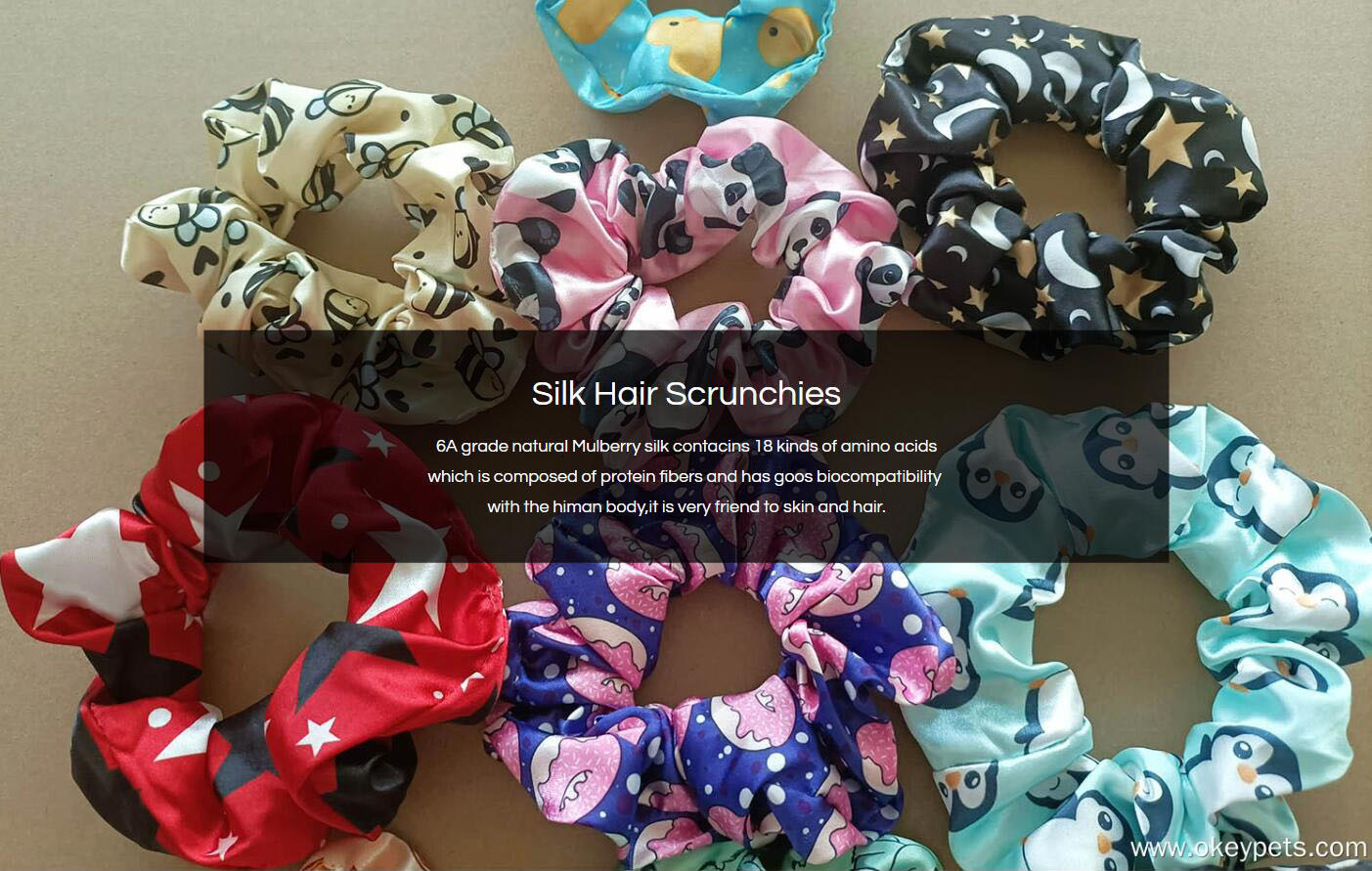 OKEYPETS Vlastné personalizované gumičky do vlasov s potlačou loga, hodvábny saténový doplnok do vlasov, gumičky do vlasov vhodných pre psov 8