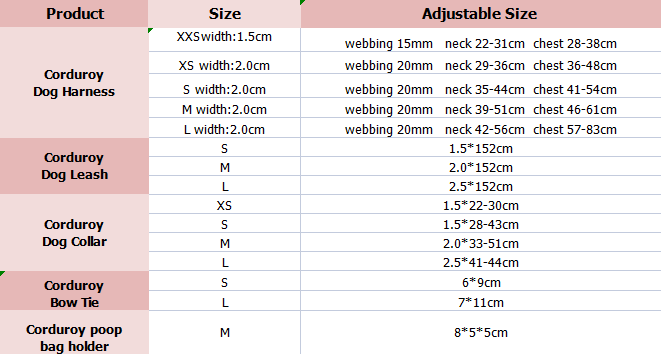 OKEYPETS - Échantillon disponible : ensemble collier, harnais, laisse et sac à déjections canines réglables en velours côtelé souple avec boucle métallique et nœud papillon. 8