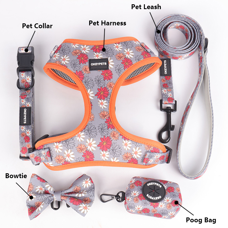 OKEYPETS Pettorina per cani in neoprene con stampa a sublimazione personalizzata in poliestere con marchio etichetta in PVC 5