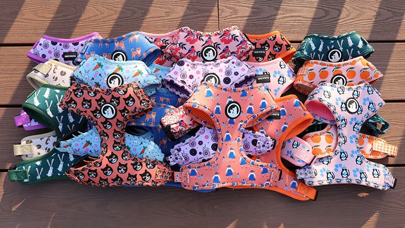 OKEYPETS High Quality Dog Harness Soft Custom Logo Soild Color Pink Sublimation Dog Harness Set 1