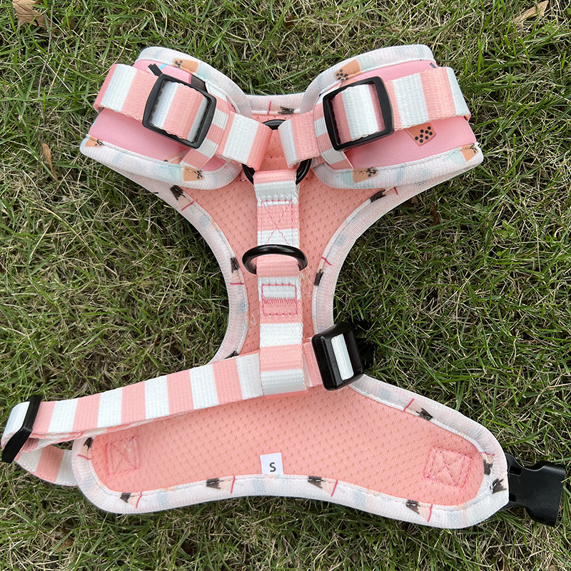 OKEYPETS High Quality Dog Harness Soft Custom Logo Soild Color Pink Sublimation Dog Harness Set 8