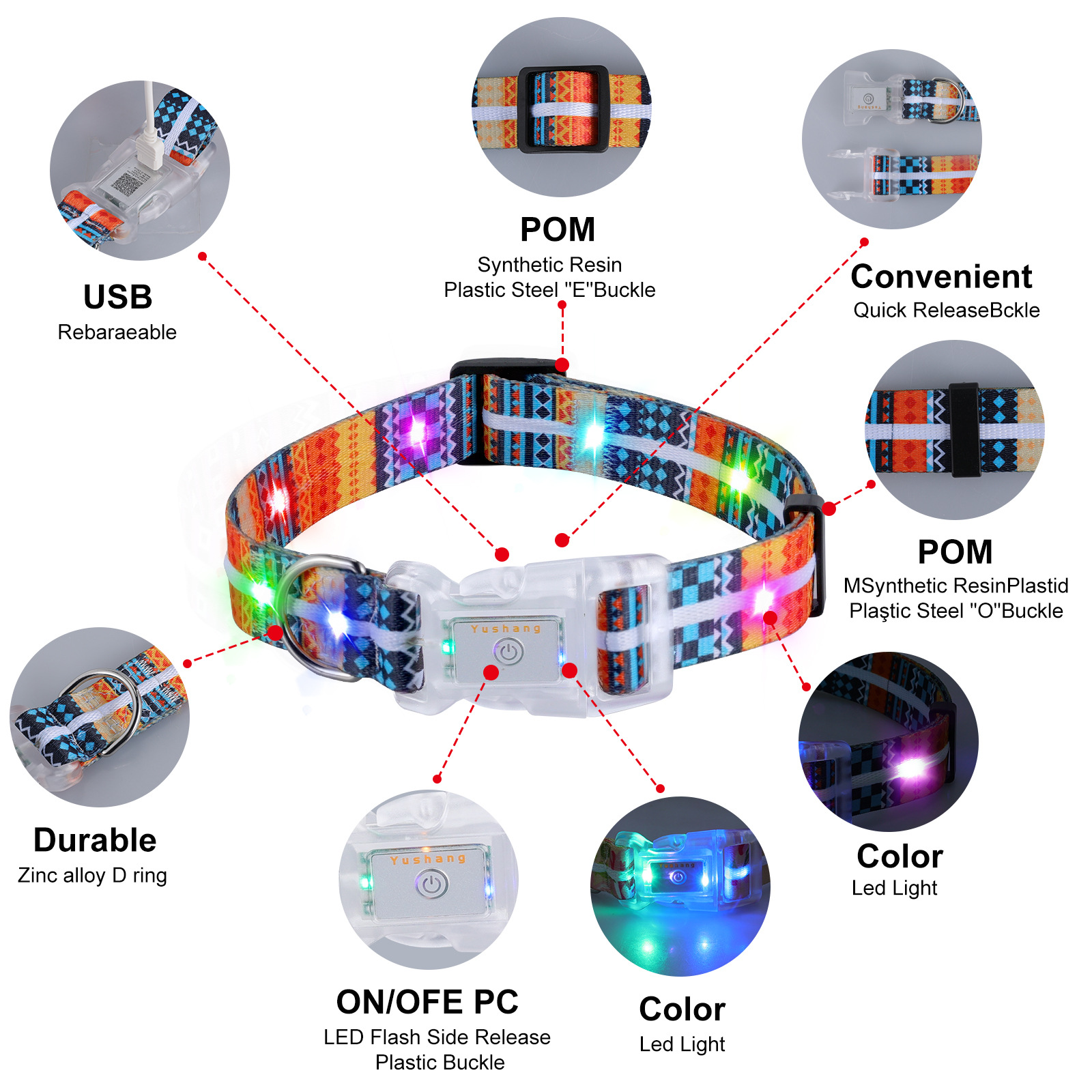 Collier lumineux LED OKEYPETS pour chiens de taille moyenne et grande, compatible USB 11