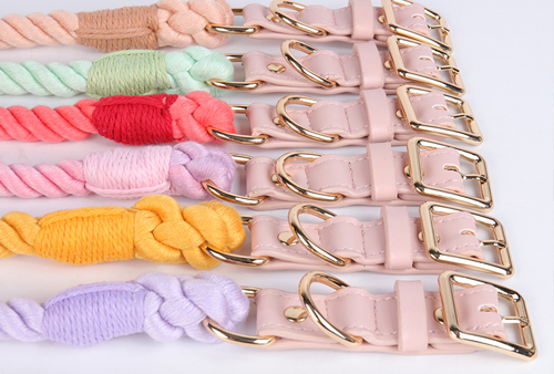 OKEYPETS Laisse pour chien en corde de coton faite main, rose ombré multicolore, idéale pour un mariage avec une fille. 26