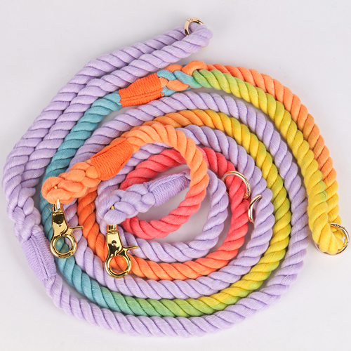 OKEYPETS Laisse pour chien en corde de coton faite main, rose ombré multicolore, idéale pour un mariage avec une fille. 27