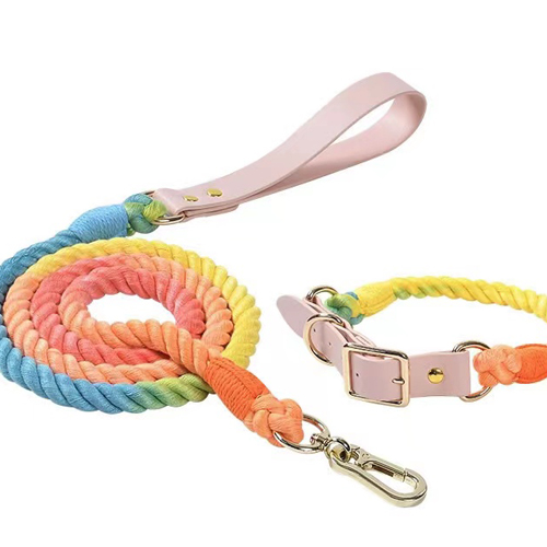 OKEYPETS Laisse pour chien en corde de coton faite main, rose ombré multicolore, idéale pour un mariage avec une fille. 29