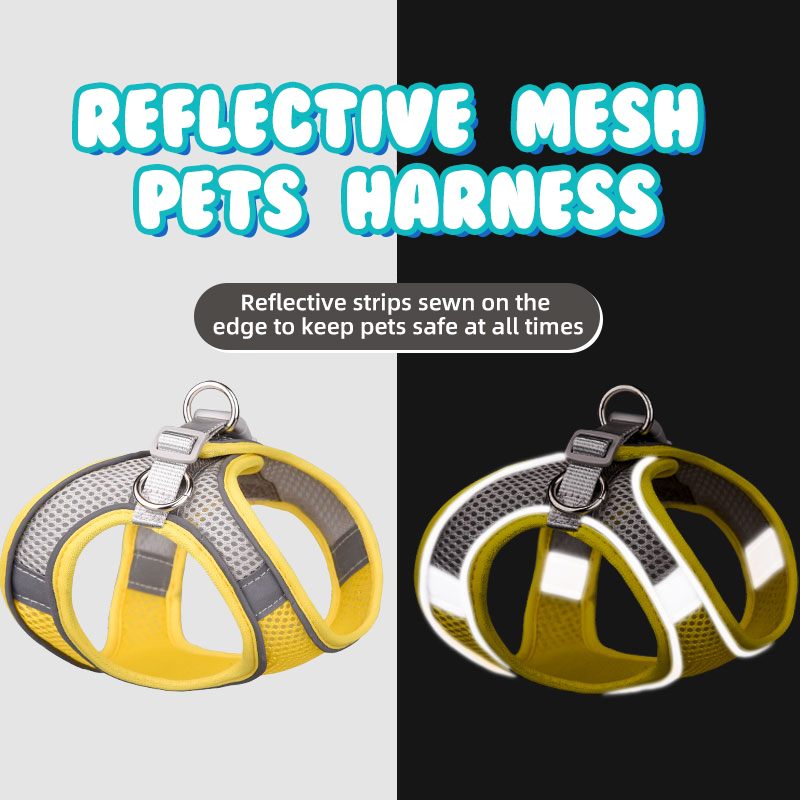 Laisses en nylon pour animaux de compagnie en gros, harnais anti-traction en maille réfléchissante, harnais pour chien en maille réfléchissante, livraison en gros. 11