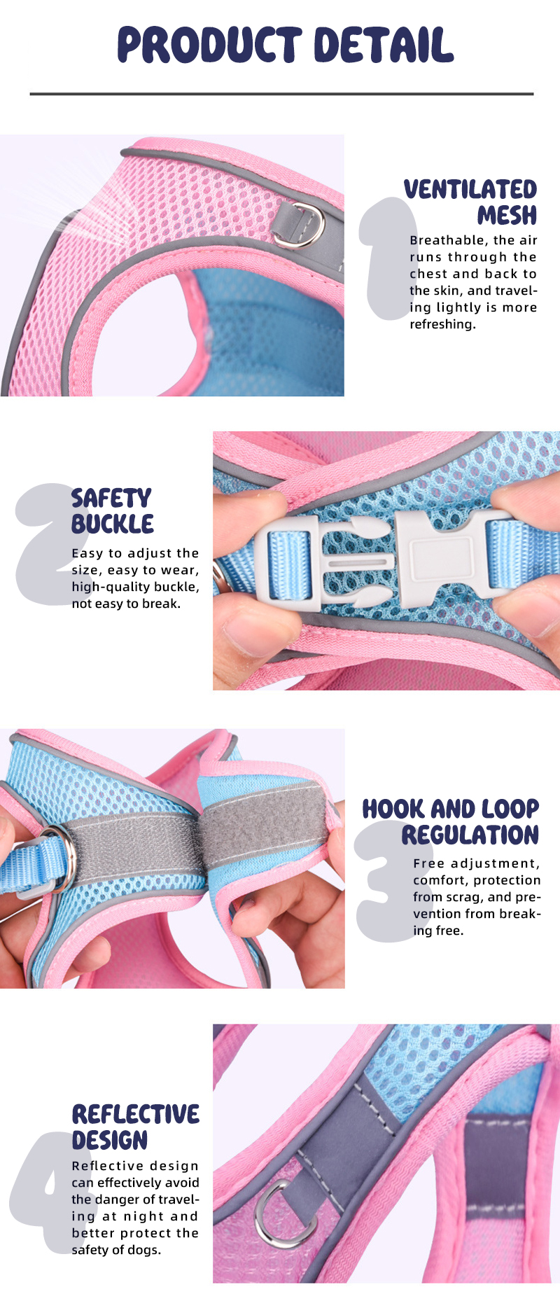 Laisses en nylon pour animaux de compagnie en gros, harnais anti-traction en maille réfléchissante, harnais pour chien en maille réfléchissante, livraison en gros. 14