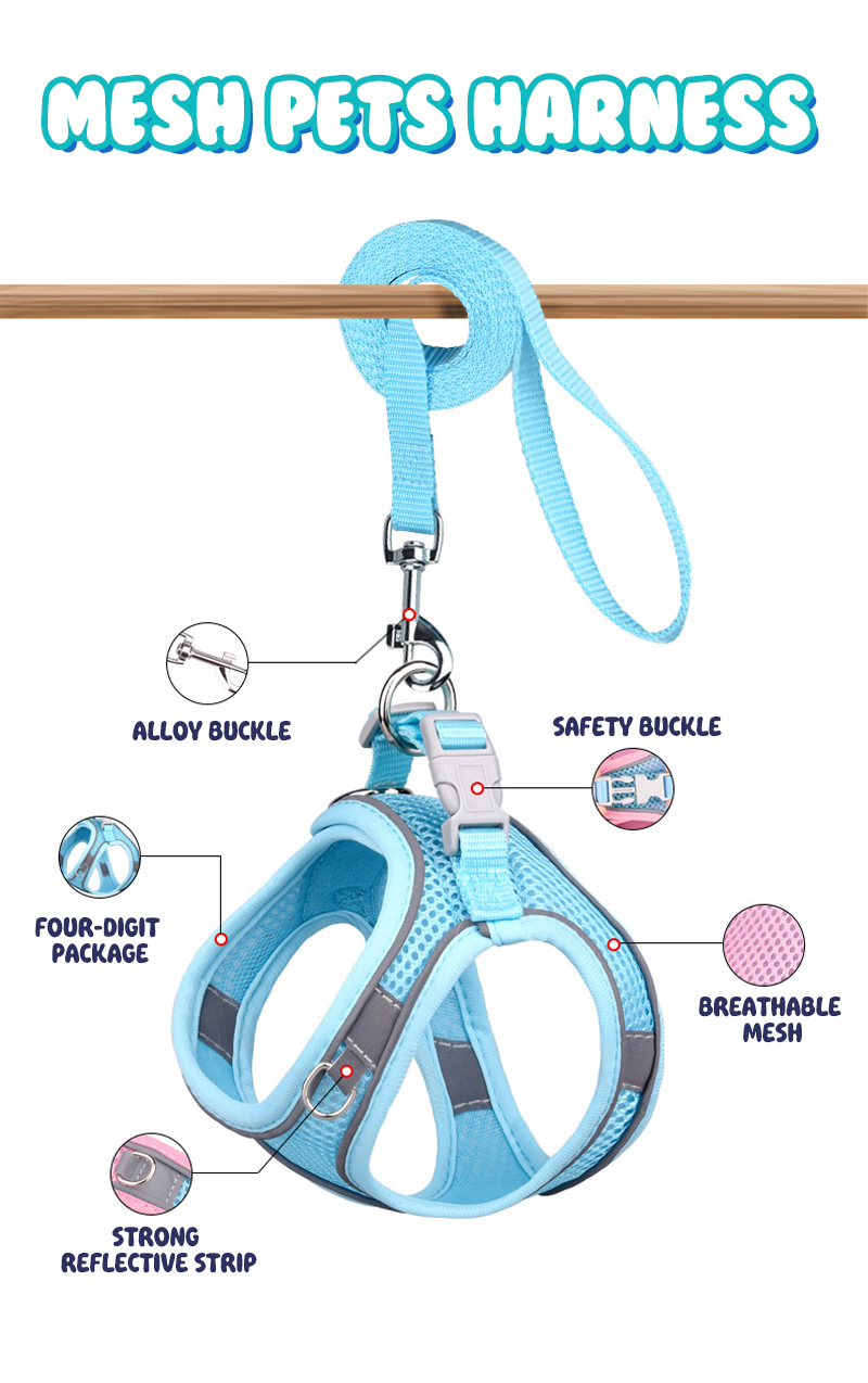 Laisses en nylon pour animaux de compagnie en gros, harnais anti-traction en maille réfléchissante, harnais pour chien en maille réfléchissante, livraison en gros. 12