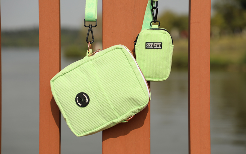 OKEYPETS Custom Designer Printing Strap Travel Pet Treat Pouch Corduroy Crossbody Walking Bag Dog Training Treat Bag 13