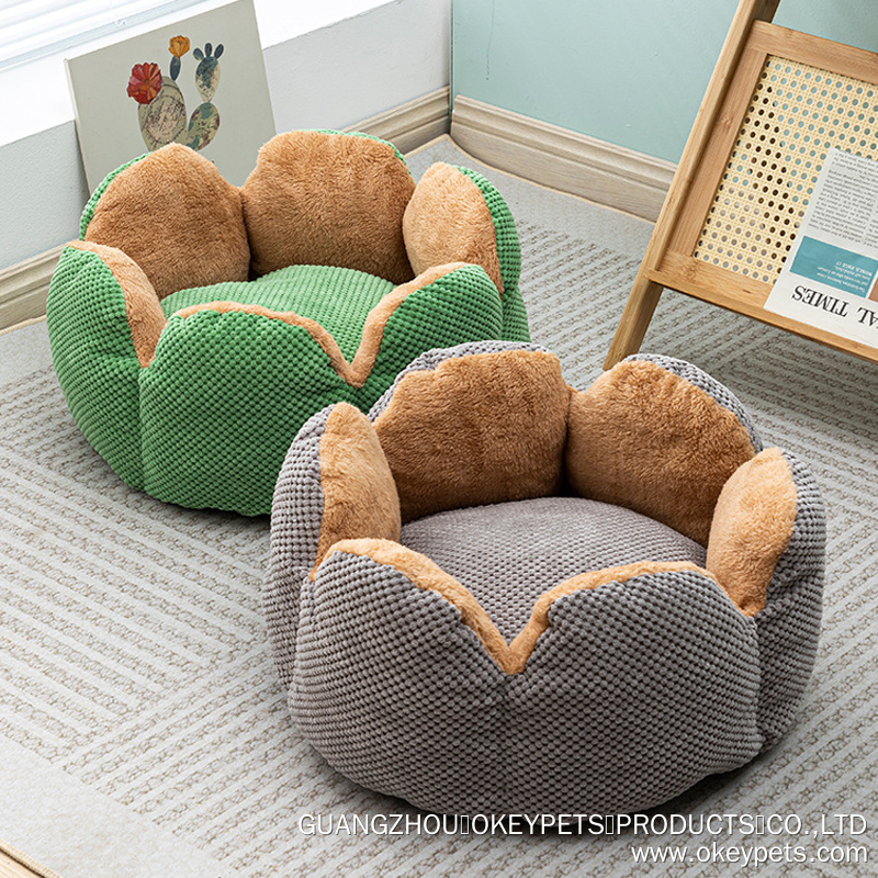 OKEYPETS Kattbäddar för inomhuskatt Tvättbara söta kattbäddar Kronbladsdjursbo för valp och kattunge 13