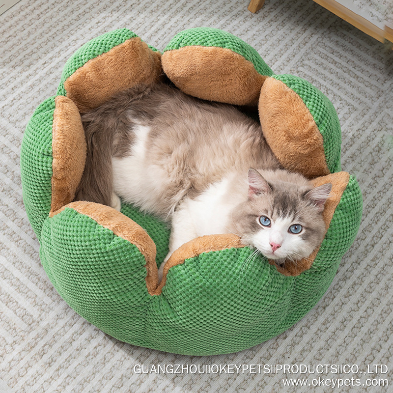 OKEYPETS Kattbäddar för inomhuskatt Tvättbara söta kattbäddar Kronbladsdjursbo för valp och kattunge 11