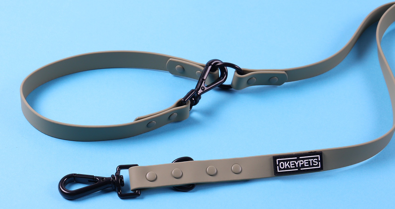 Laisse pour chien OKEYPETS personnalisée, résistante et durable, à double crochet, imperméable, en PVC, mains libres 17