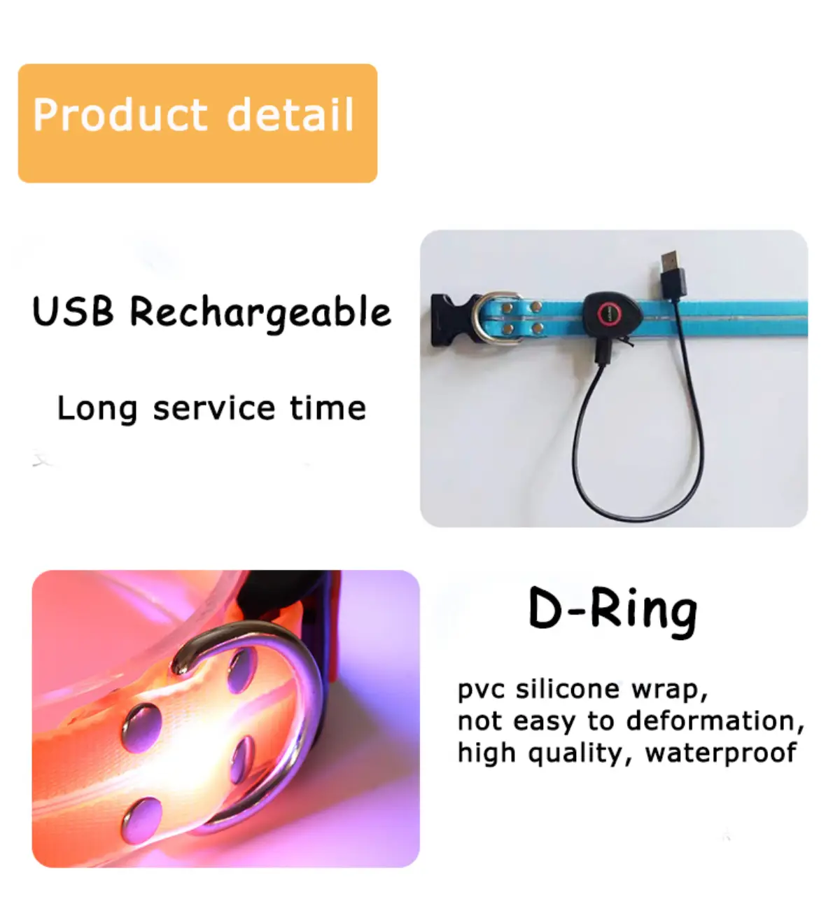 Coiléar Madra Soilsithe le haghaidh Siúlóide Oíche Coiléar Madra LED  Lonrúil sa Dorchadas Uiscedhíonach do Phór Beag Meánach Mór | OKEYPETS, image size:1200x1291