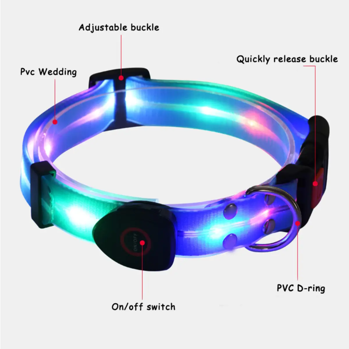 Coiléar Madra Soilsithe le haghaidh Siúlóide Oíche Coiléar Madra LED  Lonrúil sa Dorchadas Uiscedhíonach do Phór Beag Meánach Mór | OKEYPETS, image size:1200x1200