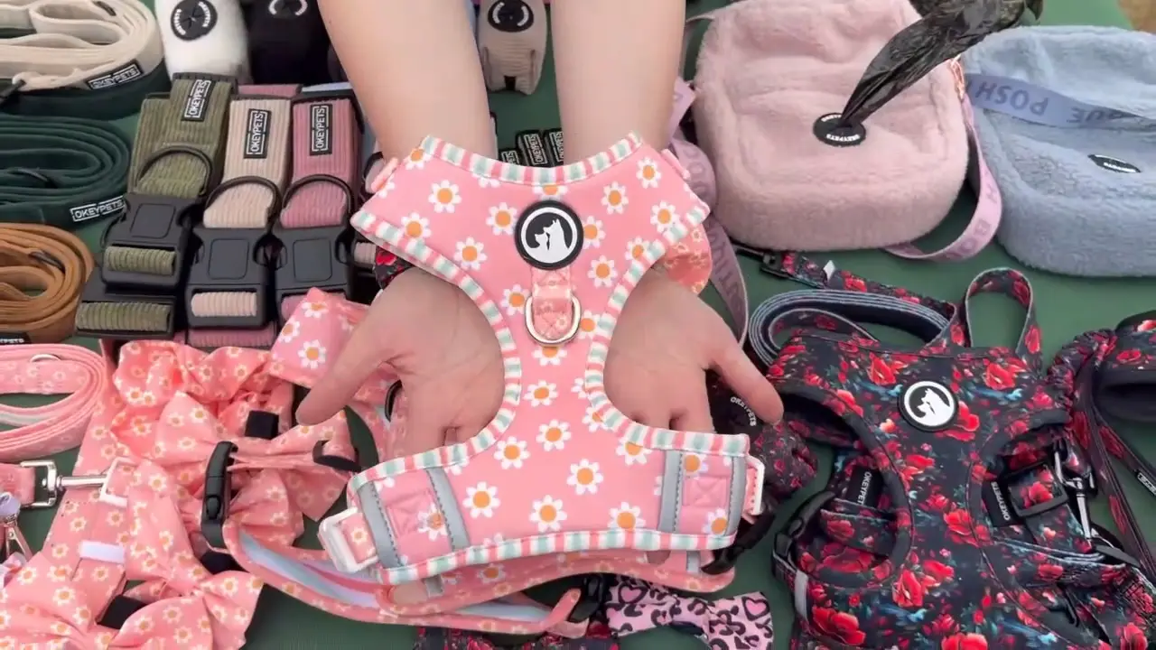 Rózsaszín kutyahám mellény szett elülső klipsz fényvisszaverő kutyahám nyakörv póráz kis-közepes fajtájú háziállatoknak 1