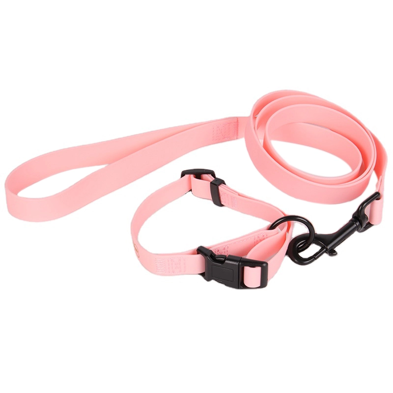 Collier pour chien OKEYPETS rose, ajustable et imperméable, en PVC, avec boucle et anneau métallique. 5