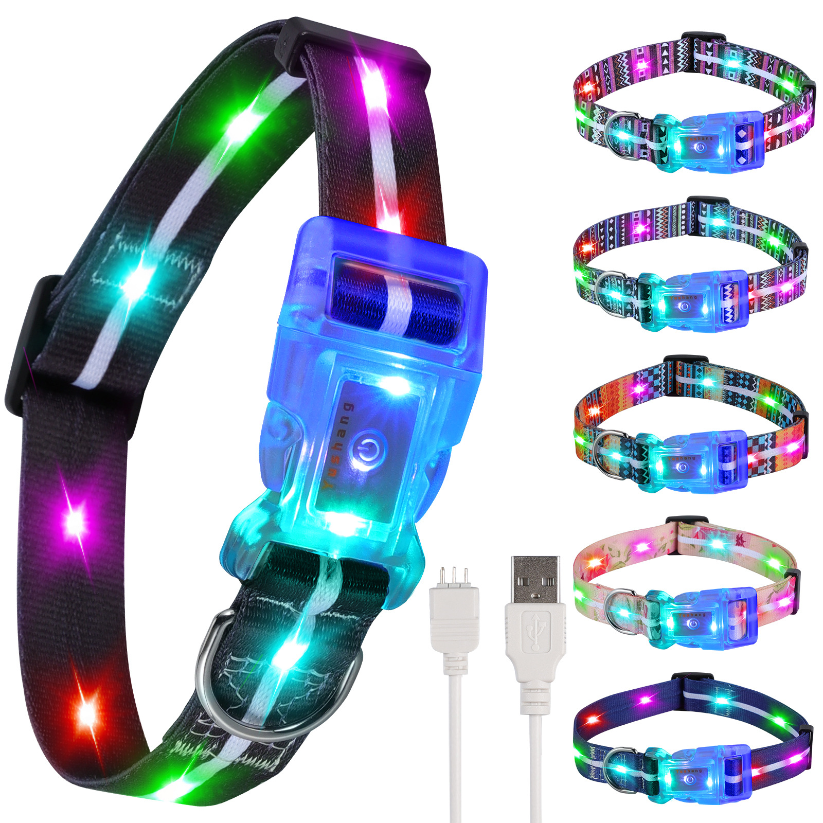 Collier lumineux LED OKEYPETS pour chiens de taille moyenne et grande, compatible USB 16