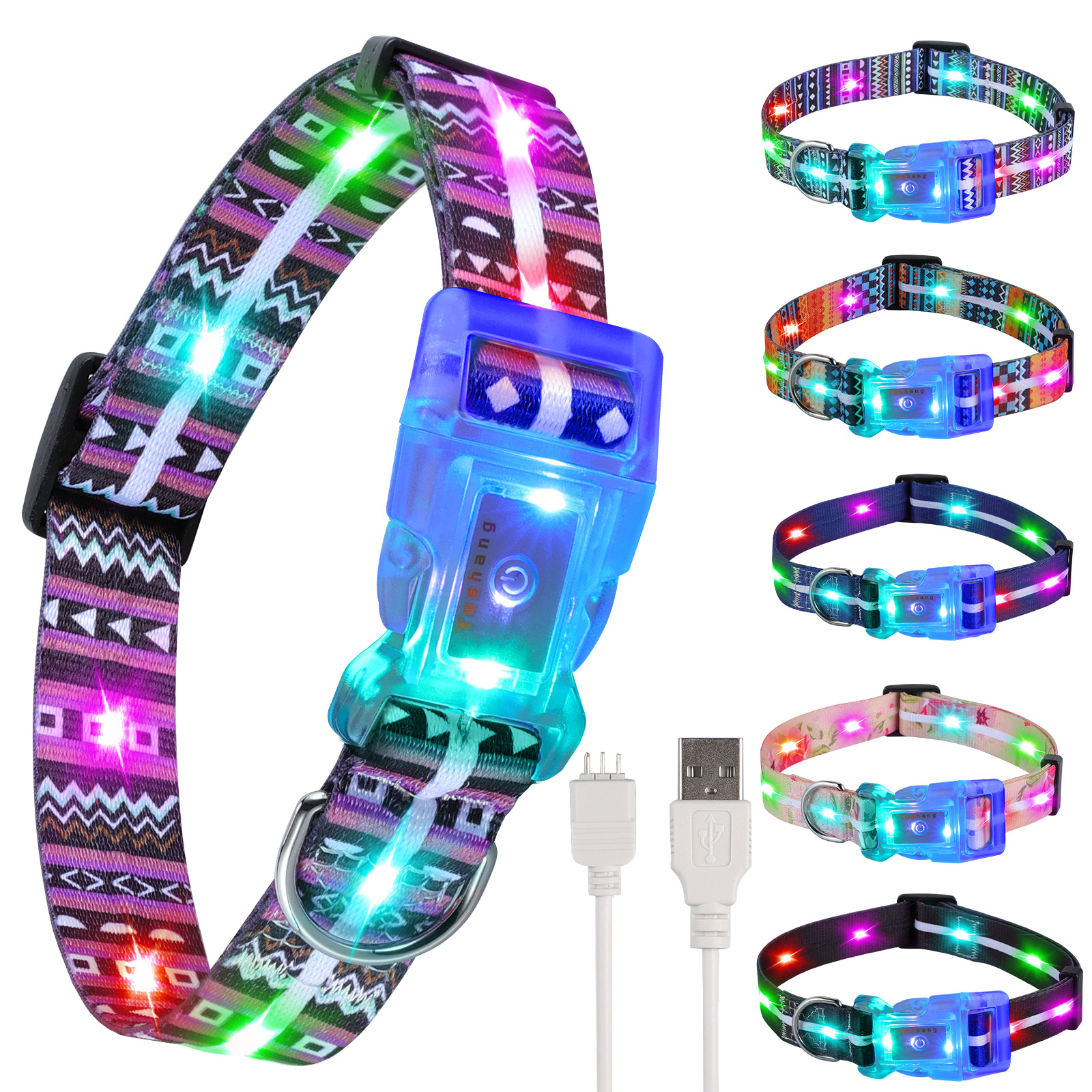 Collier lumineux LED OKEYPETS pour chiens de taille moyenne et grande, compatible USB 12