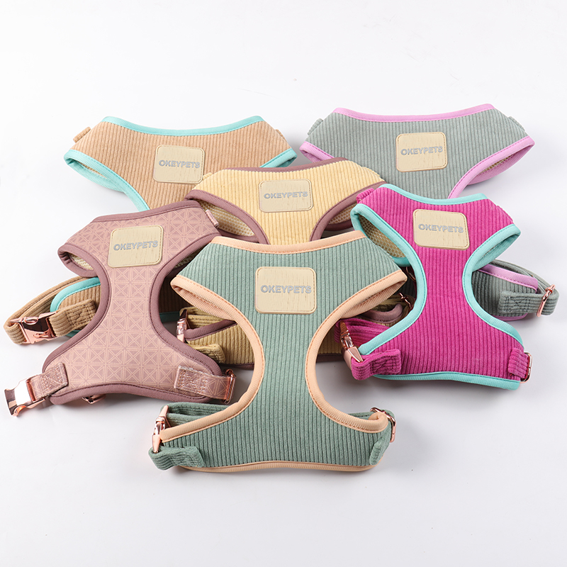 OKEYPETS Egyedi, kiváló minőségű, lélegző, kordbársony, hálós kutyahám, fényvisszaverő kutyahám és póráz szett logóval 12