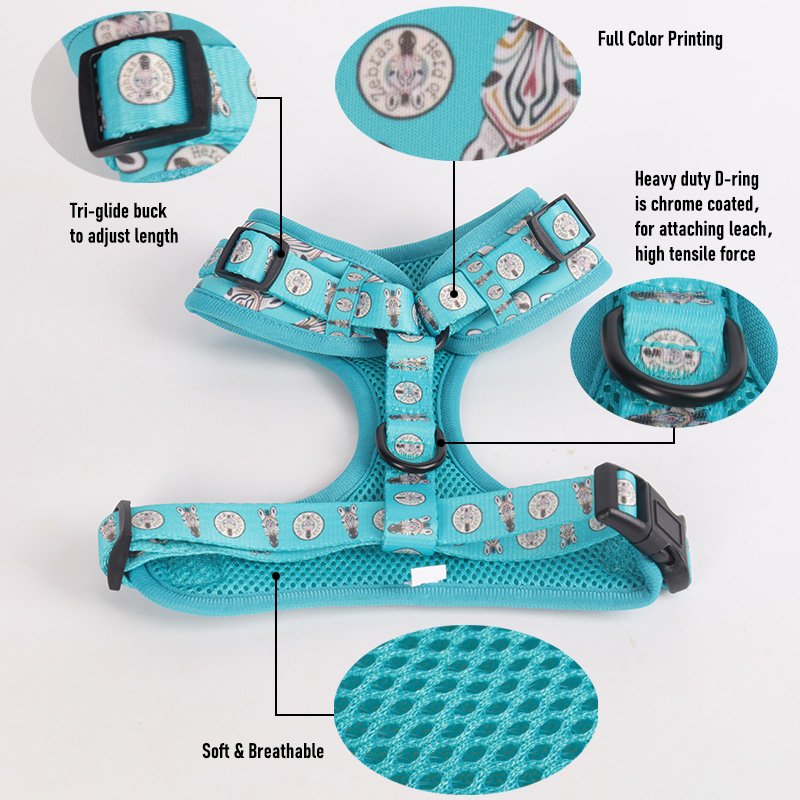 Harnais pour chien Step In, motif imprimé bleu, réglable et réversible. 9