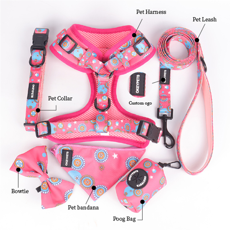 Sada postrojů pro psy s růžovým potiskem | Nejlepší postroj pro psy na tahání 6