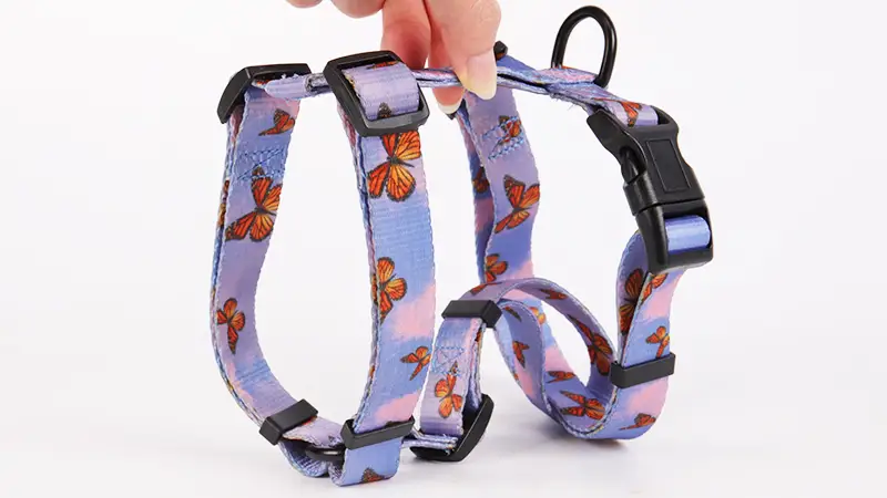 OKEYPETS Fashion Custom Ribbon Print Polyester Webbing Pet Chest H Style Dog Harness 1