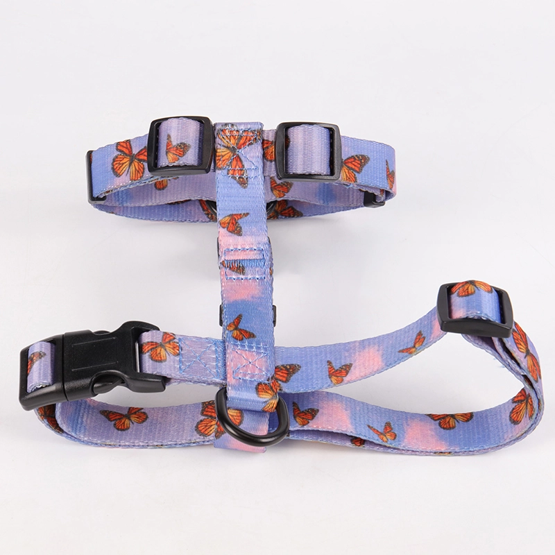 OKEYPETS Fashion Custom Ribbon Print Polyester Webbing Pet Chest H Style Dog Harness 9