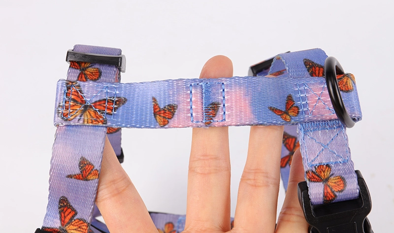 OKEYPETS Fashion Custom Ribbon Print Polyester Webbing Pet Chest H Style Dog Harness 12