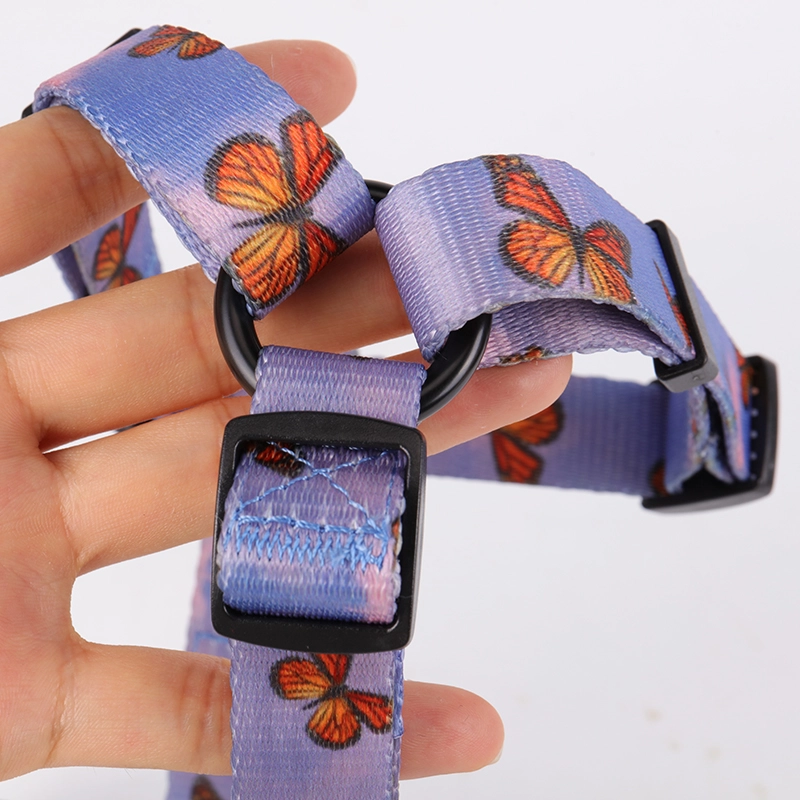 OKEYPETS Fashion Custom Ribbon Print Polyester Webbing Pet Chest H Style Dog Harness 11