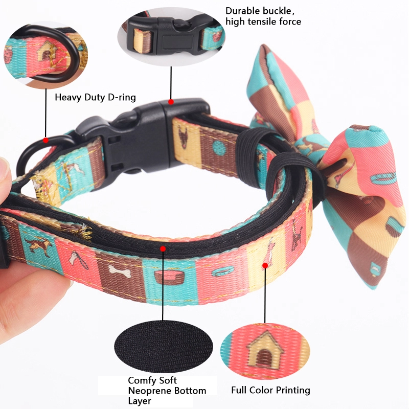 OKEYPETS Collier pour animaux de compagnie au style unique et adorable, orné d'un nœud papillon et ajustable. Joli motif de dessin animé. 7
