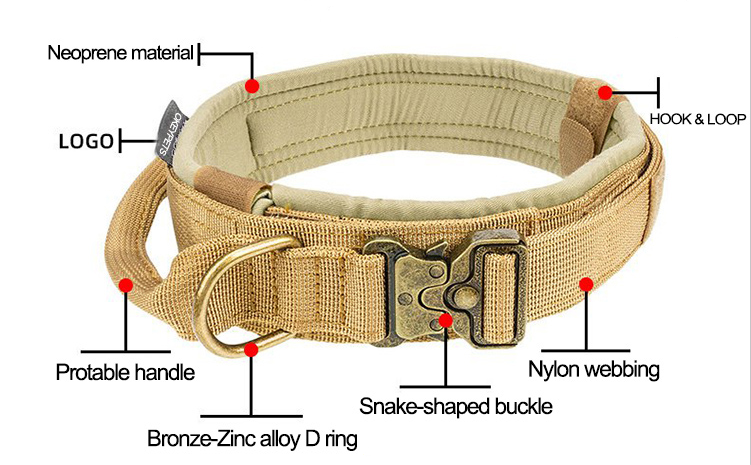 Collier de dressage pour gros chien OKEYPETS en nylon avec boucle militaire tactique 10