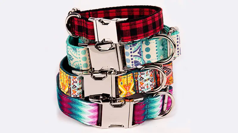 OKEYPETS Dual Purpose Design Comfortable Adjustable Personalized Double Layer Fabric Metal Buckle Luxury Dog Collar 1