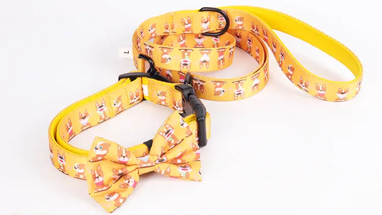 OKEYPETS Personliga Polyester Anpassad Logotyp Justerbara Tryckta Valphalsband och Koppel med Fluga 1