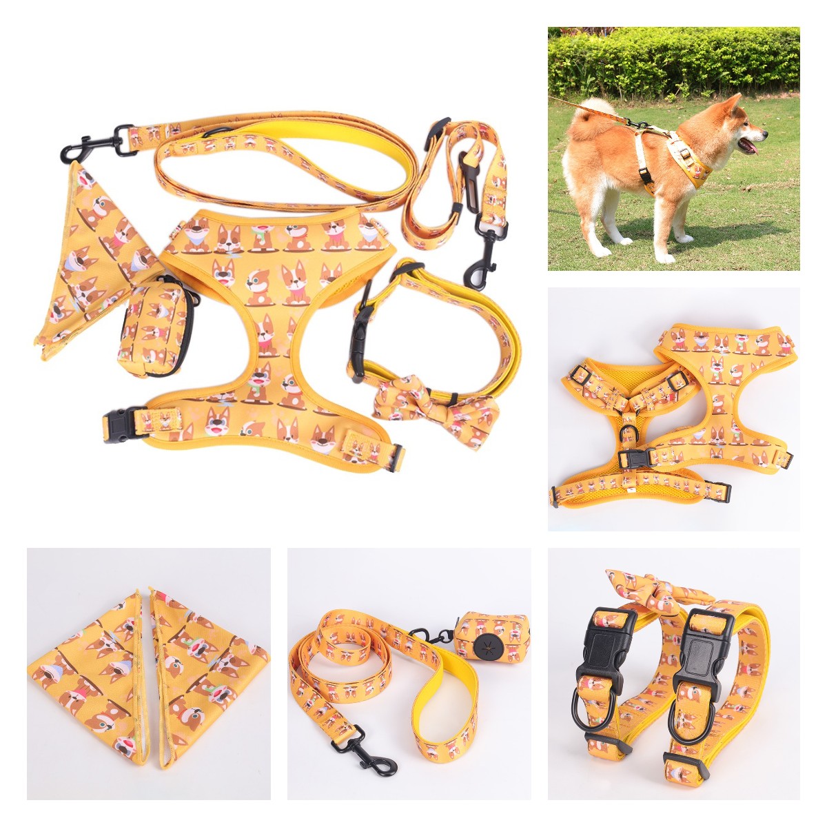 Kolar dan Tali Anjing Bercetak Boleh Laras Logo Tersuai Poliester Peribadi OKEYPETS Dengan Tali Leher 17