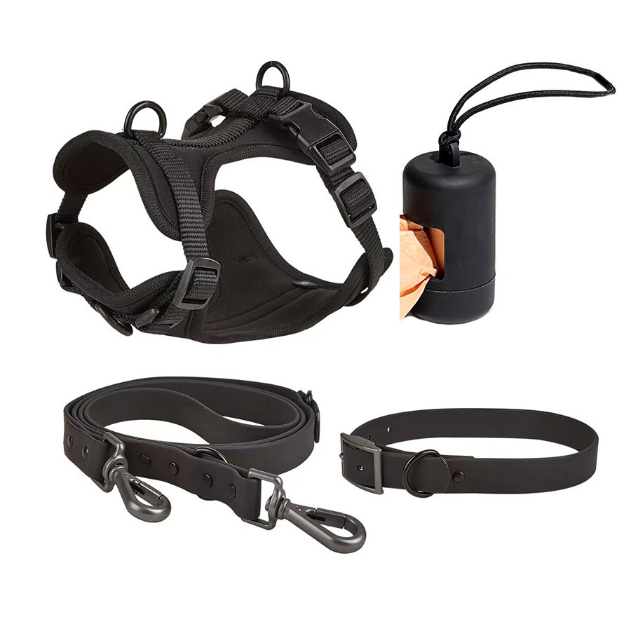 Harnais anti-traction pour chien, gilet, collier, laisse et porte-sacs à déjections canines, couleur unie, vente en gros. 11