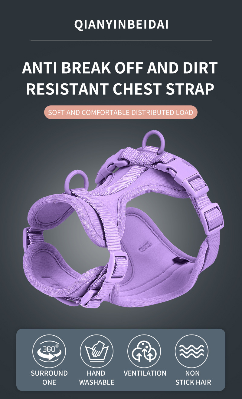 Harnais anti-traction pour chien, gilet, collier, laisse et porte-sacs à déjections canines, couleur unie, vente en gros. 24